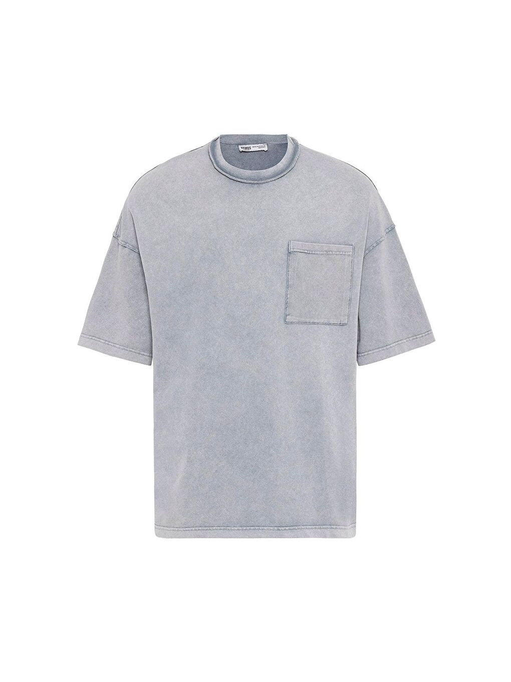 Yıkamalı Oversize Cepli Tişört Gri-1