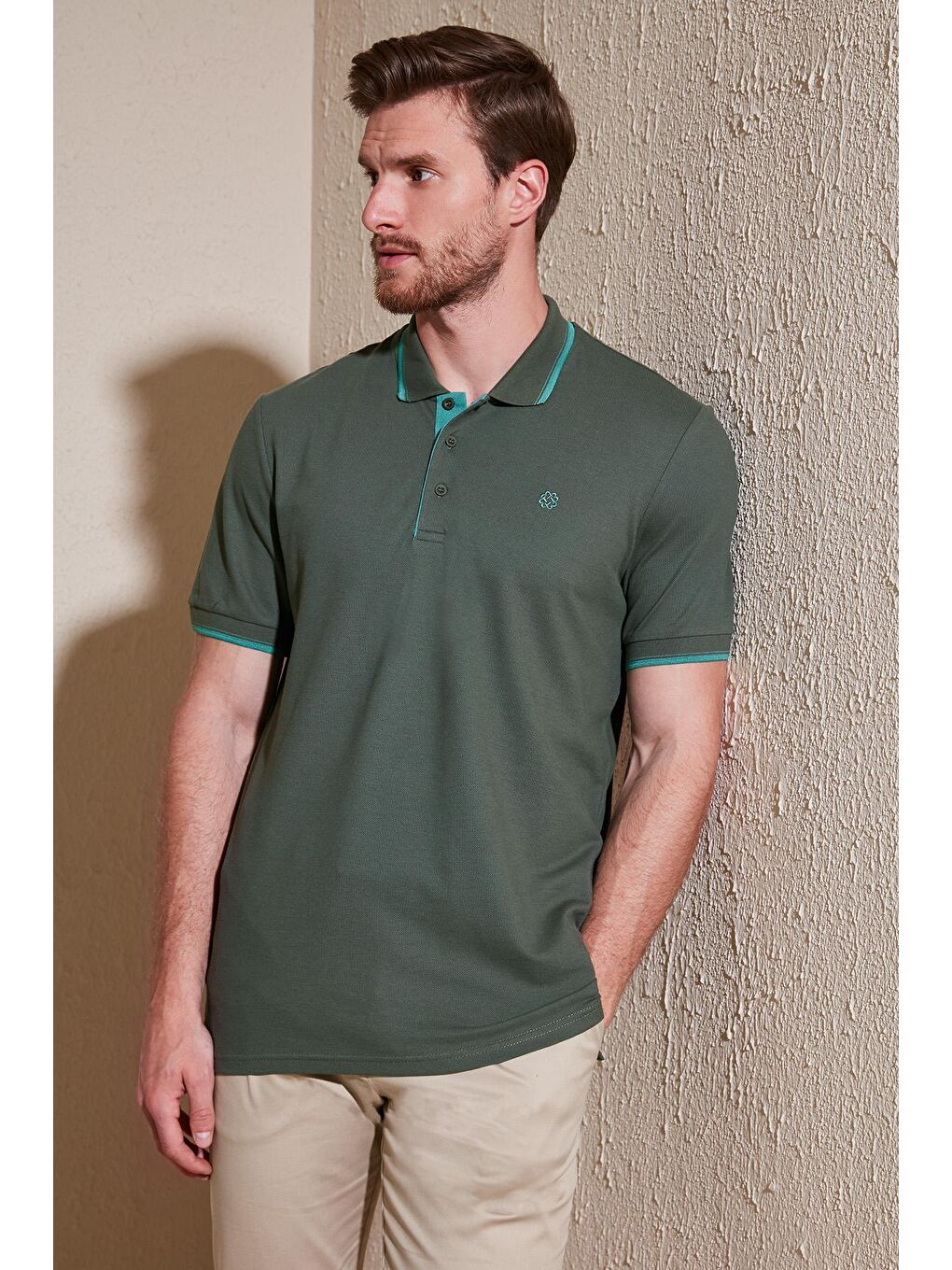 Buratti Haki % 100 Pamuk Düğmeli Slim Fit Erkek Polo Yaka T Shirt 5902118