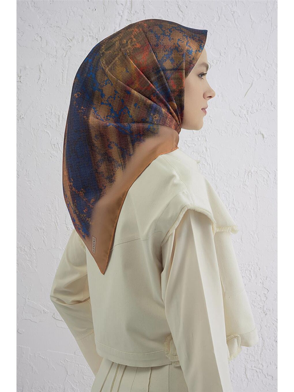 Kahverengi Soyut Desenli Saf İpek Twill Eşarp 9420D 82-2