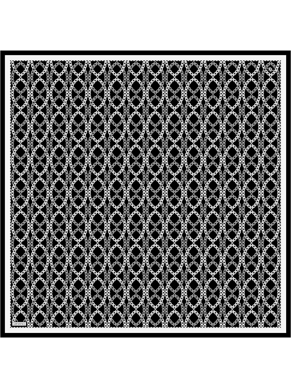 Siyah Klasik Desenli Saf İpek Twill Eşarp 9410D 89-2