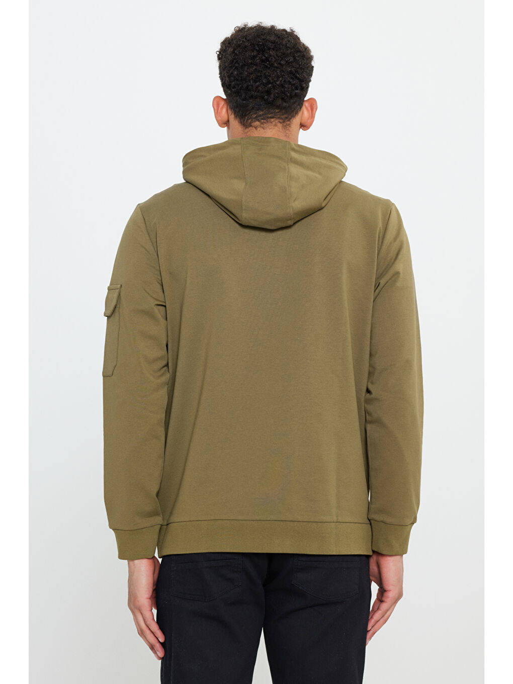 Haki Standart Fit Normal Kesim Kapüşonlu Erkek Fermuarlı Sweatshirt Hırka-5