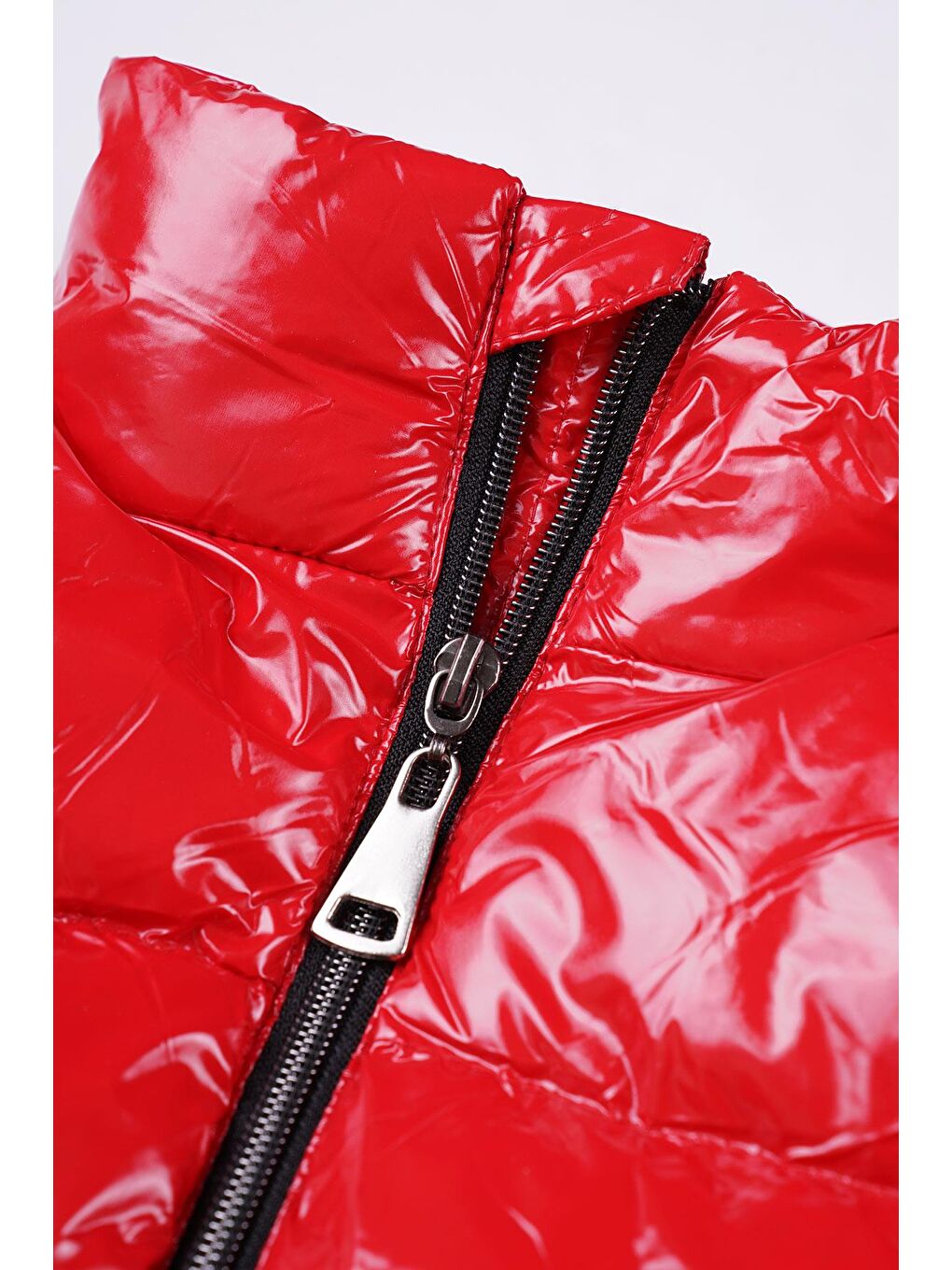 Kapüşonlu Uzun Kol Beli Lastikli Kırmızı Renk Kız Çocuk Mont-2