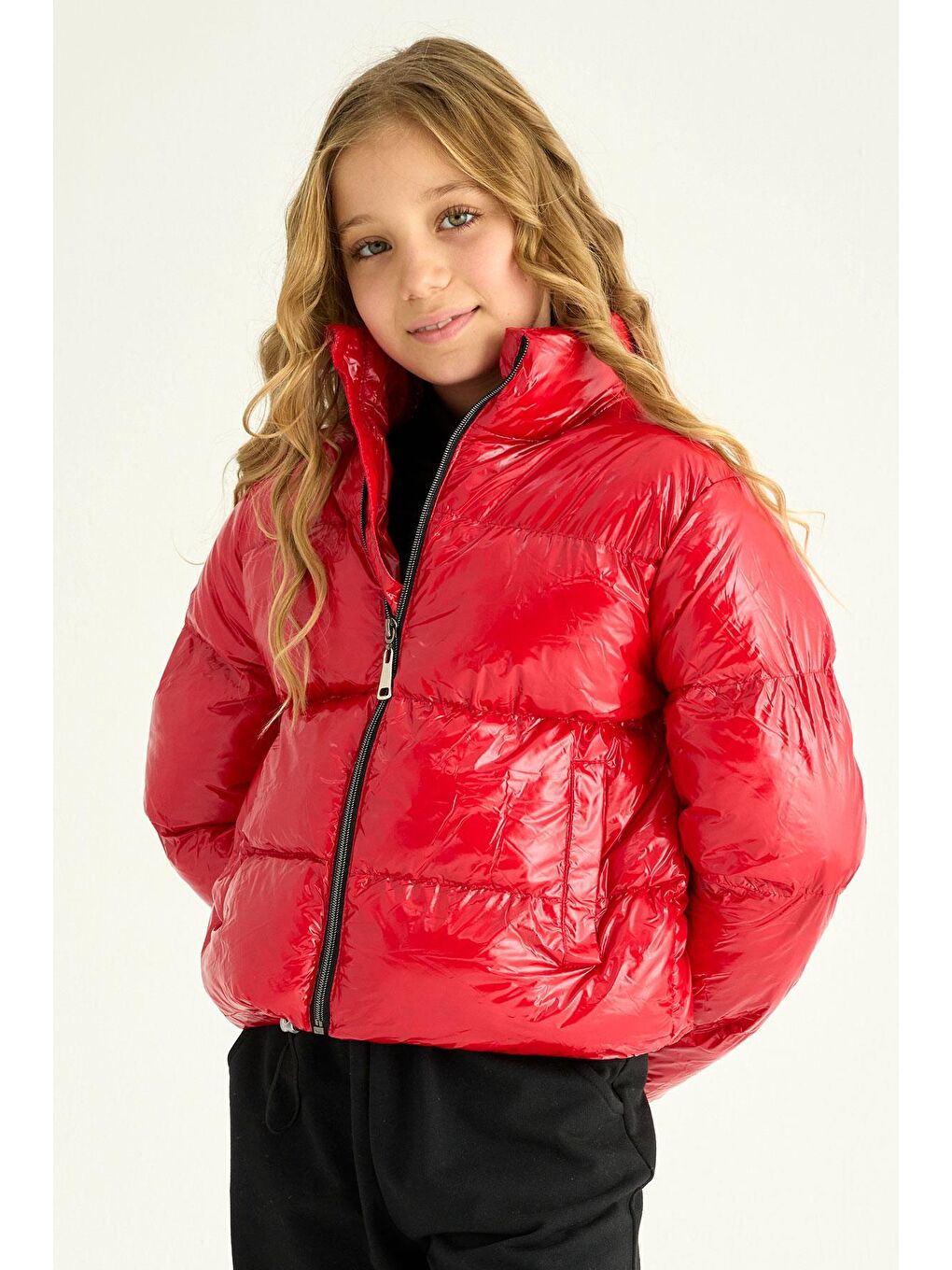 Kapüşonlu Uzun Kol Beli Lastikli Kırmızı Renk Kız Çocuk Mont-4