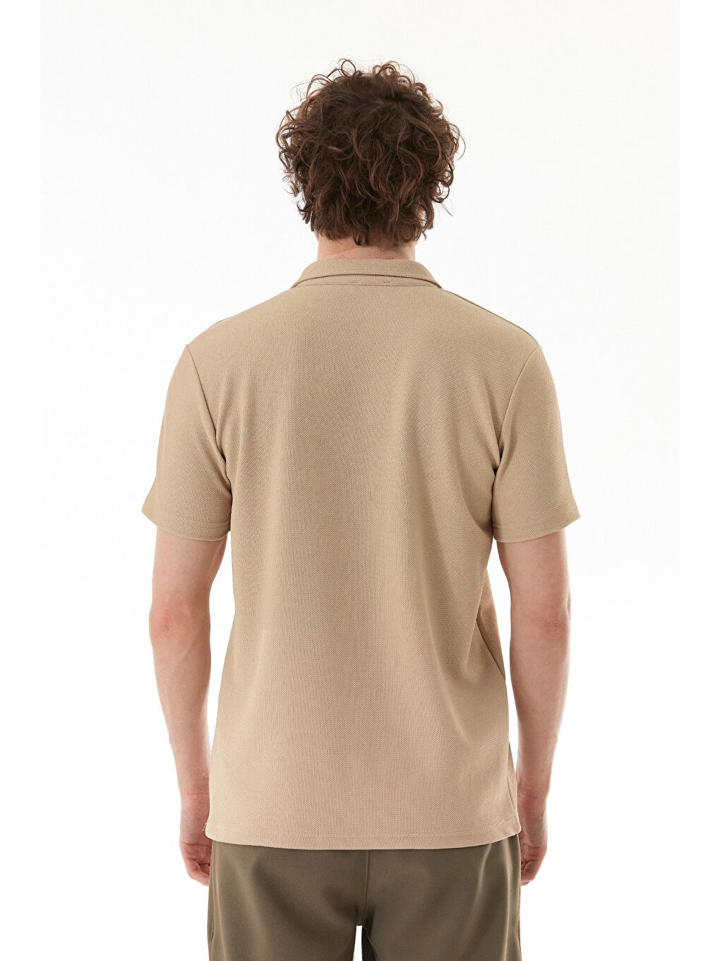 Bej Waffle Kumaş Polo Yaka Tişört-3