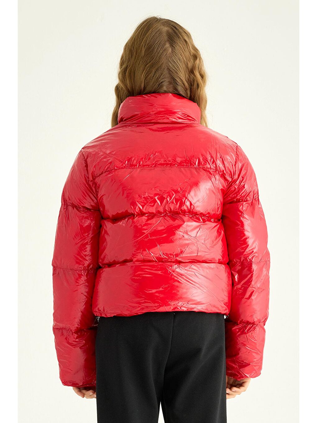 Kapüşonlu Uzun Kol Beli Lastikli Kırmızı Renk Kız Çocuk Mont-5