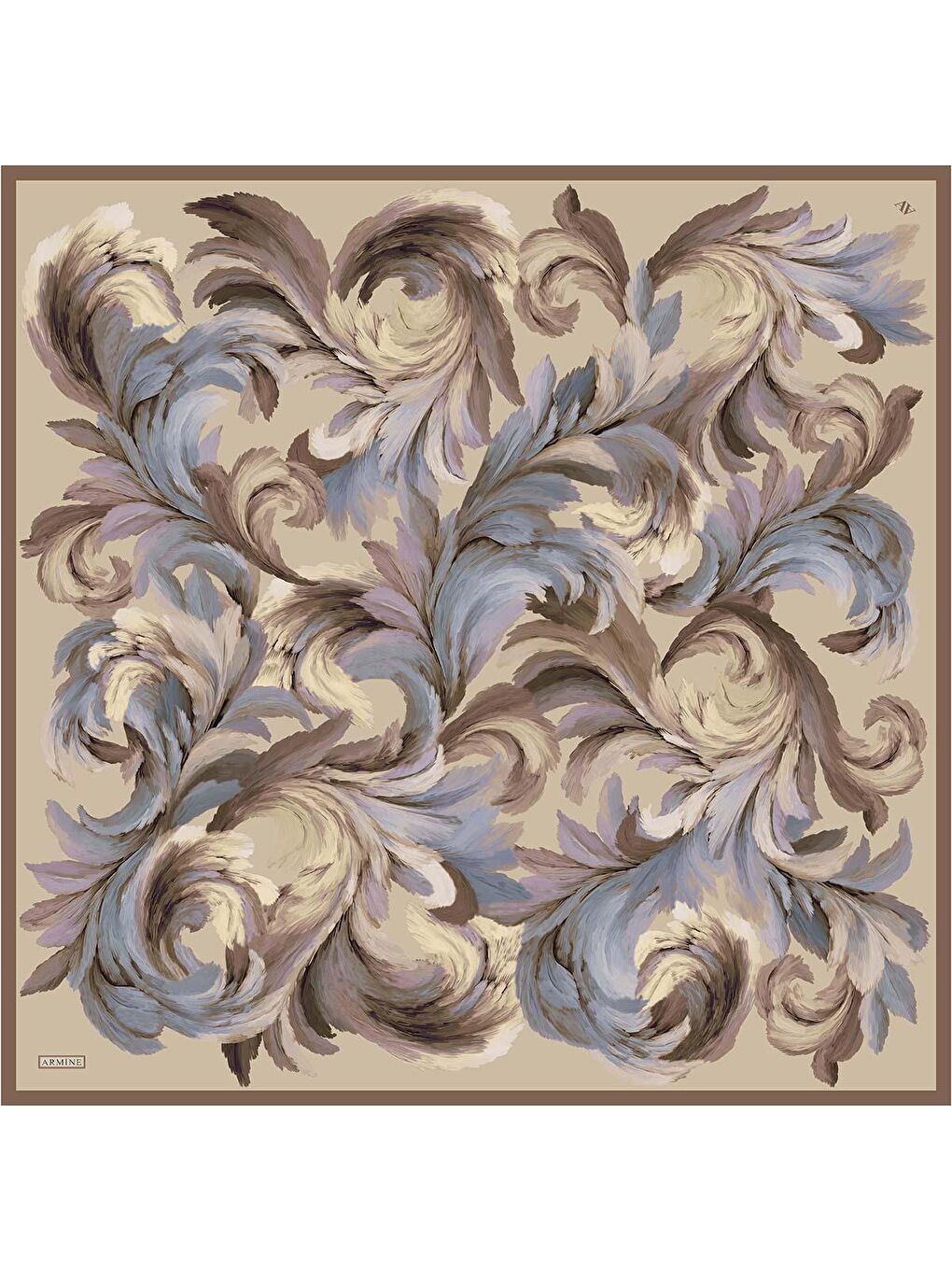 Kahverengi Soyut Desenli Saf İpek Twill Eşarp 9423D 57-3