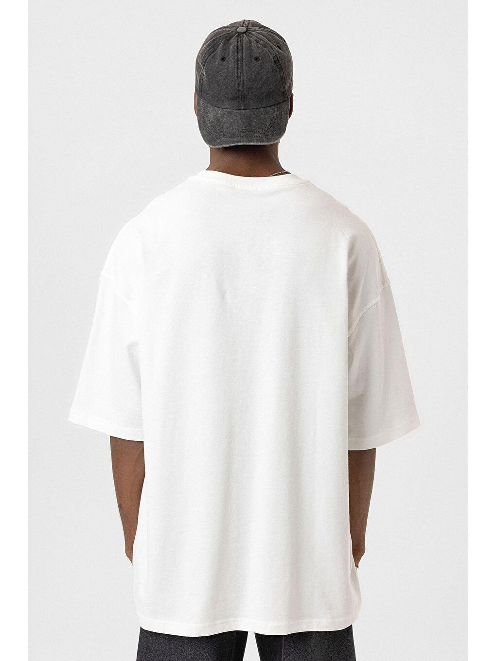 Bisiklet Yaka Cepli Oversize Tişört Ekru-4