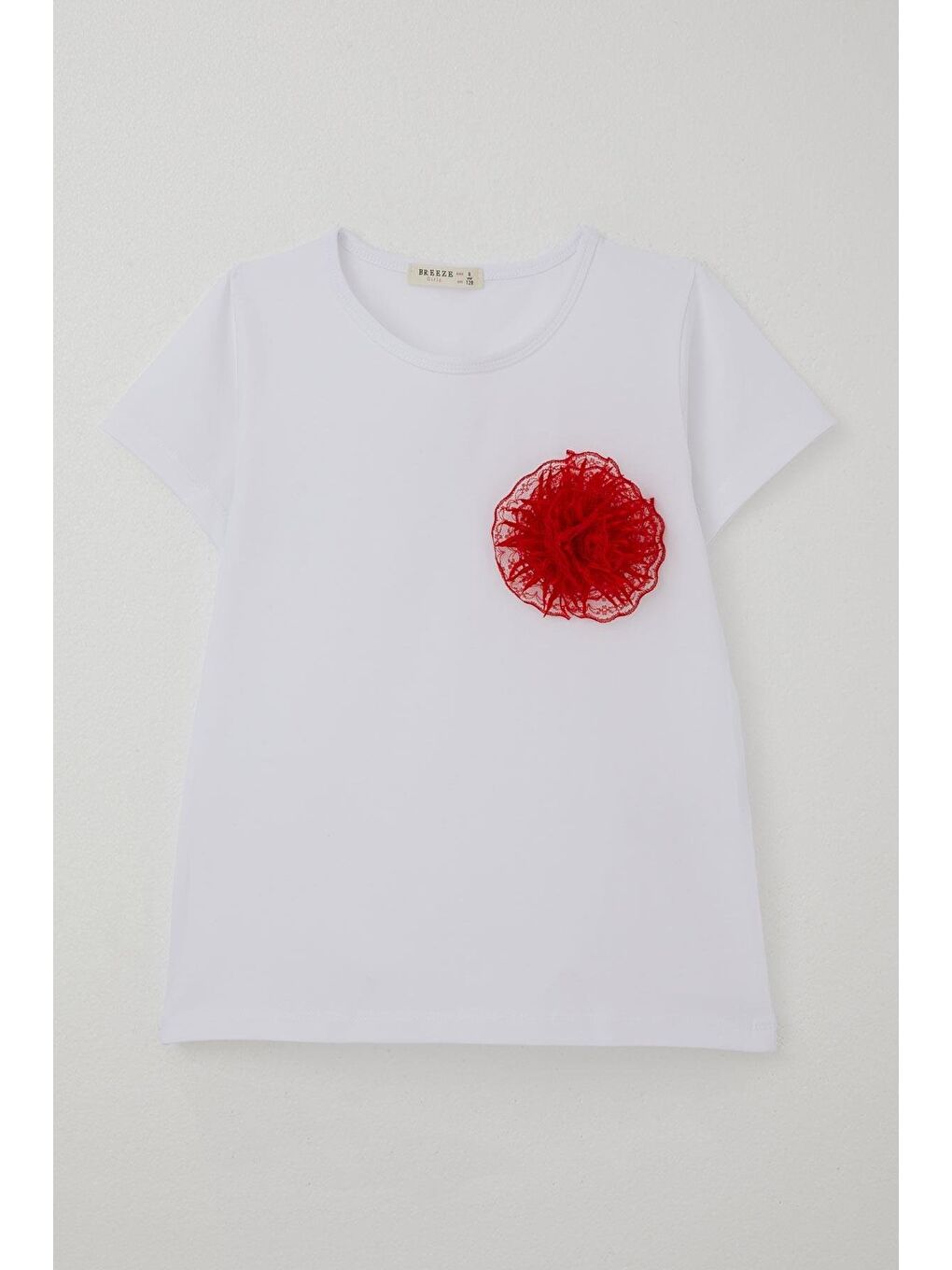 Kız Çocuk Tişört Tül Çiçek Aksesuarlı Beyaz (5-10 Yaş)-1