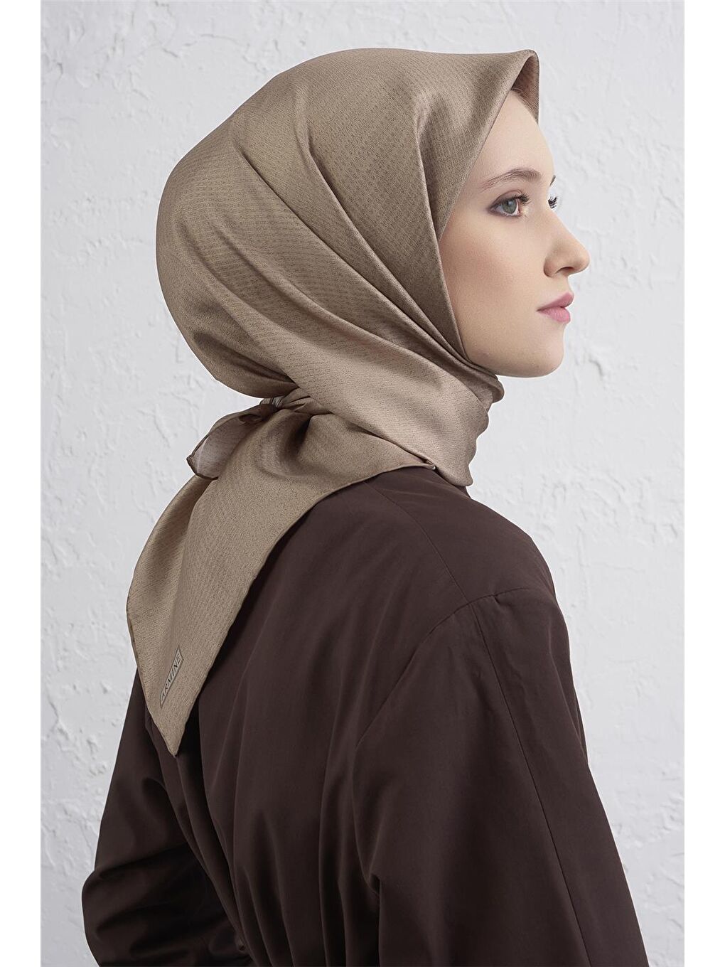 Kahverengi Soyut Desenli Saf İpek Twill Eşarp 9415D 02-2