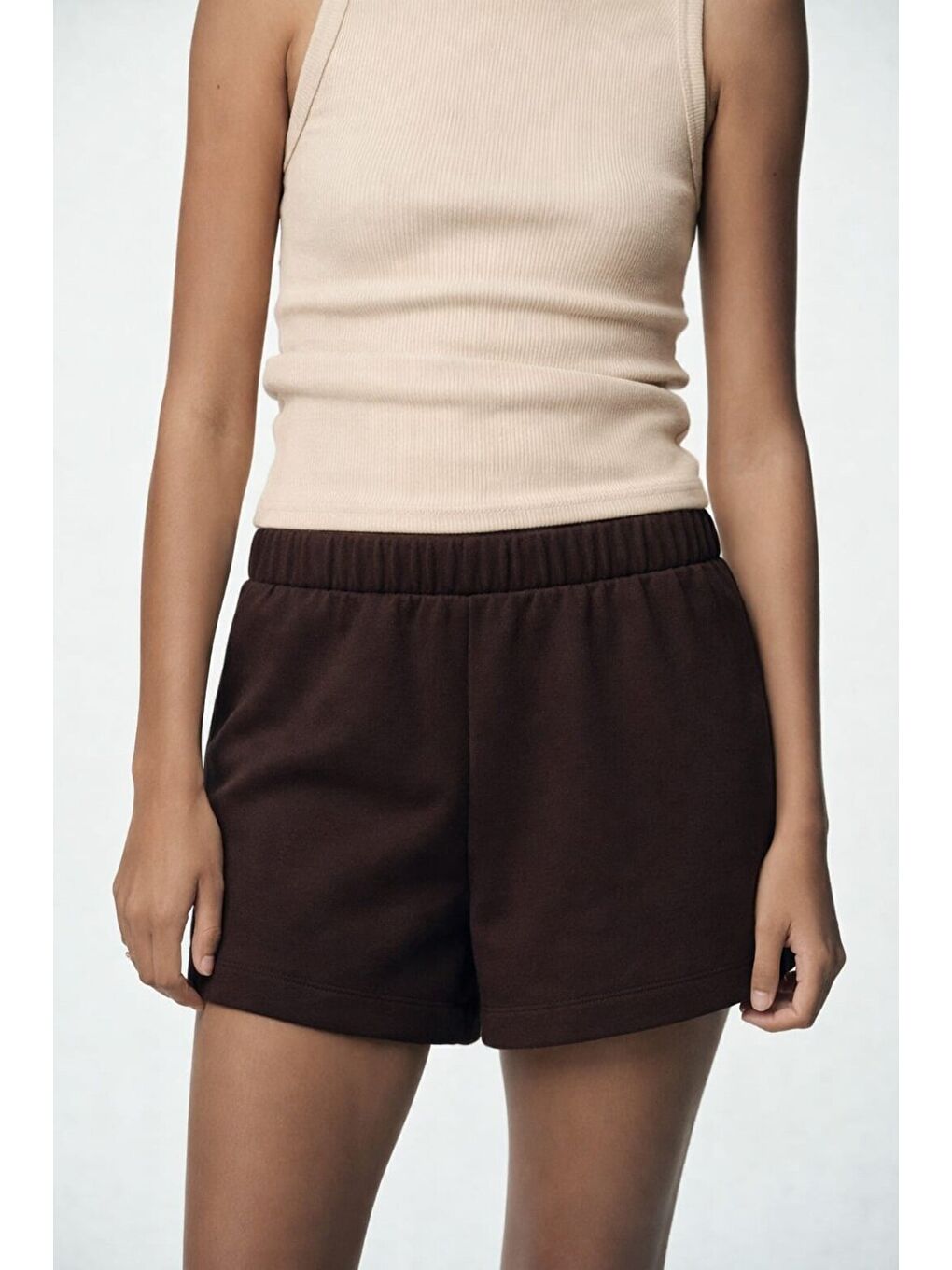 Kahverengi Genç Kız Beli Lastikli Basic Pamuklu Şort