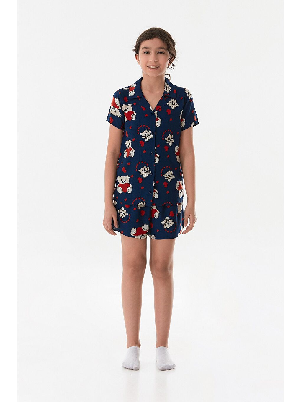 Lacivert Ayıcık Desenli Kız Çocuk Pijama Takımı-1