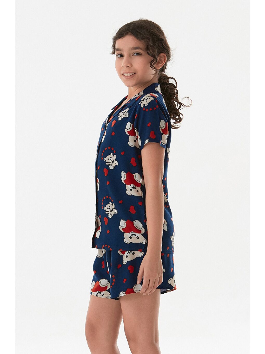 Lacivert Ayıcık Desenli Kız Çocuk Pijama Takımı-3