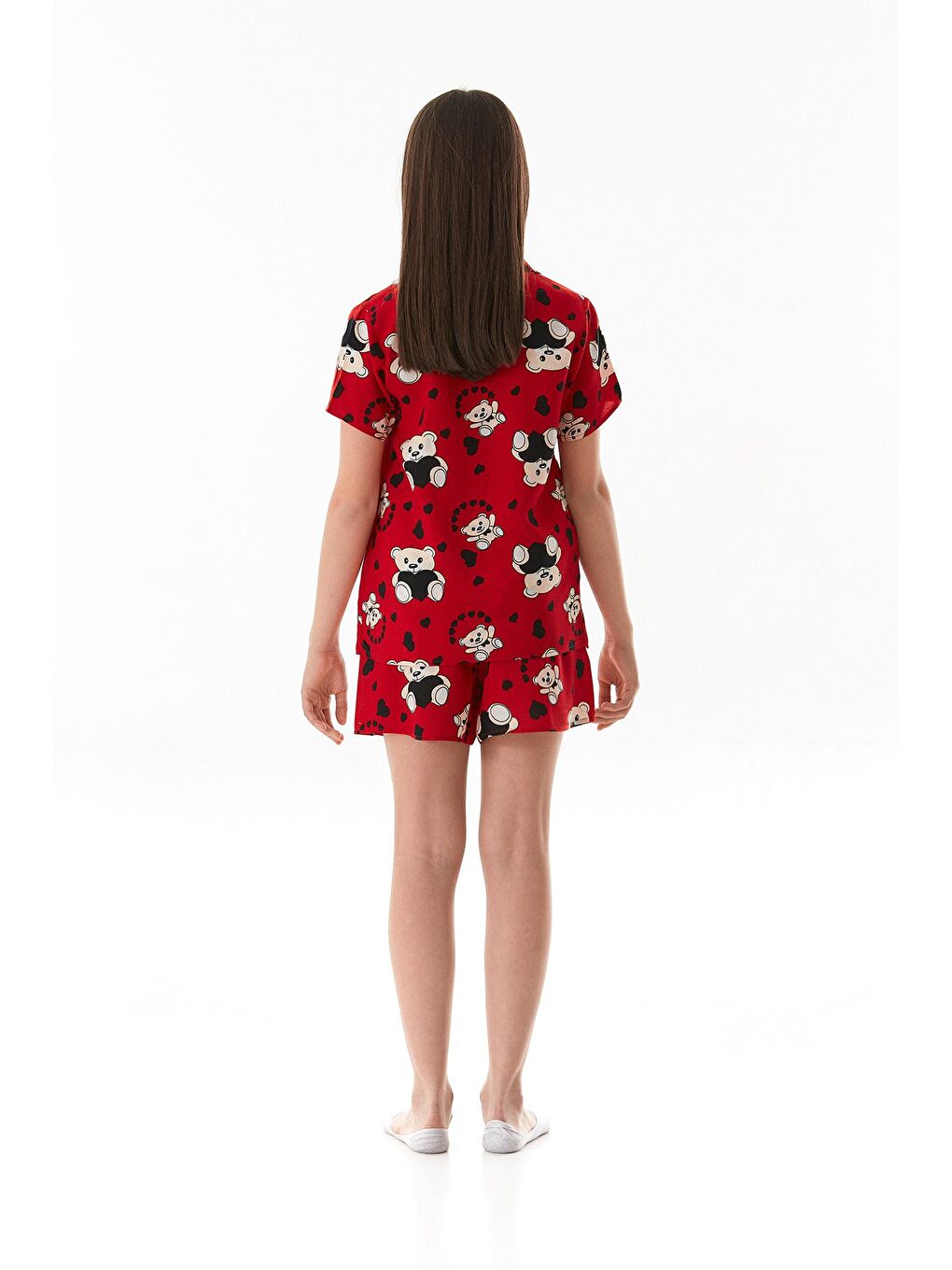 Kırmızı Ayıcık Desenli Kız Çocuk Pijama Takımı-3