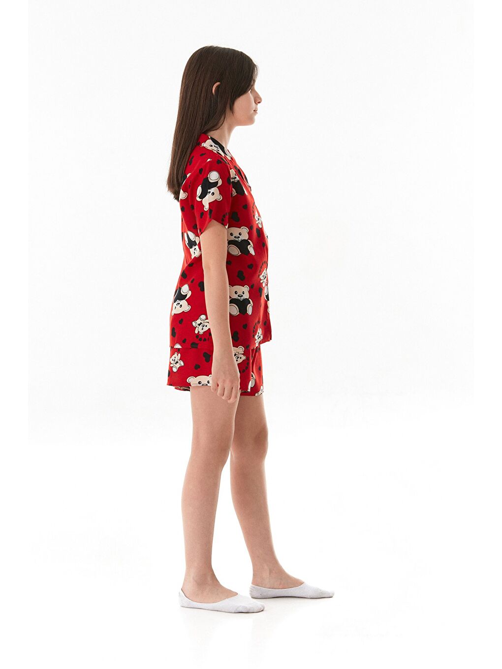 Kırmızı Ayıcık Desenli Kız Çocuk Pijama Takımı-4