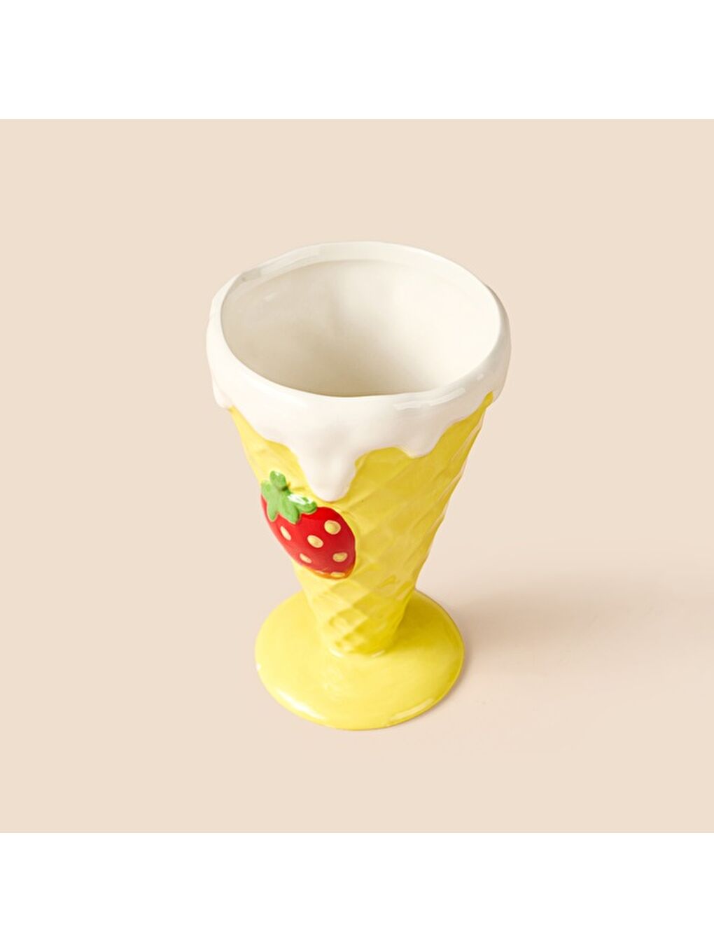 Kitchen Çilek Desenli Seramik Dondurmalık - Sarı-1