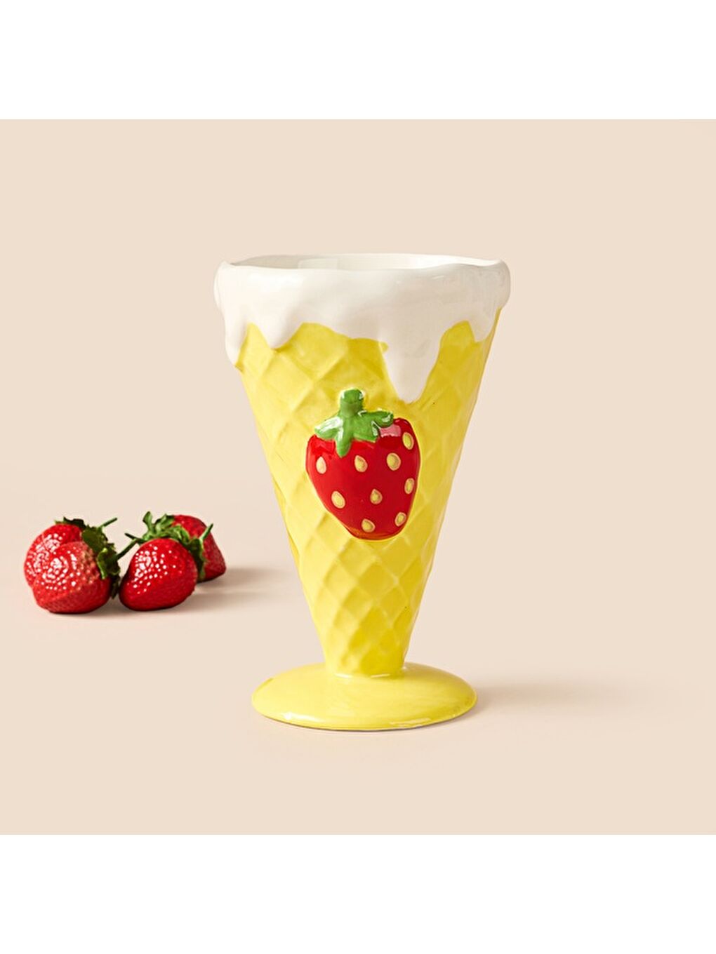 Kitchen Çilek Desenli Seramik Dondurmalık - Sarı-2