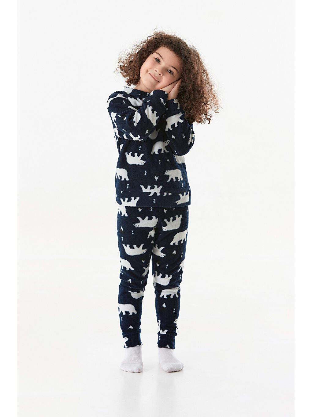 Mavi Ayıcık Desenli Polar Unisex Çocuk Pijama Takımı