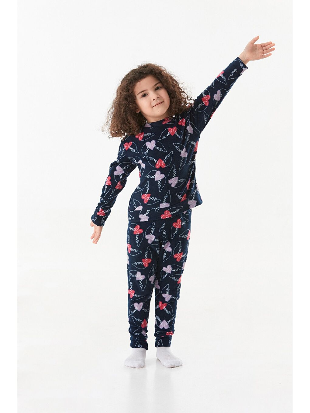 Lacivert Ayıcık Desenli Polar Unisex Çocuk Pijama Takımı