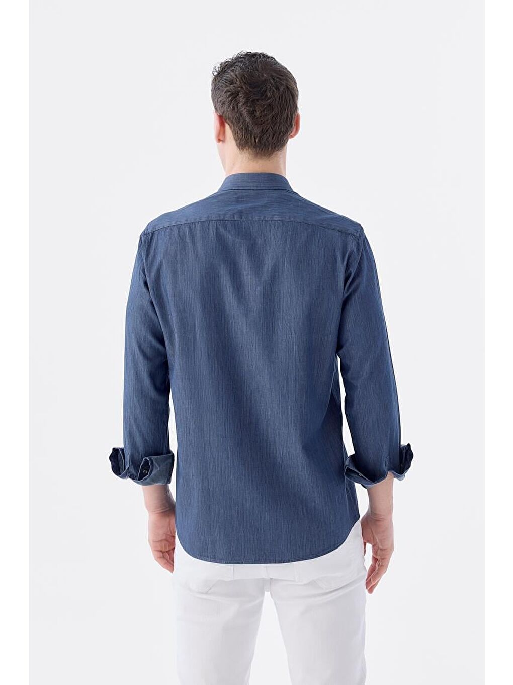 Lacivert Comfort Fit Cepli Çıtçıtlı %100 Pamuk Jean Gömlek-3