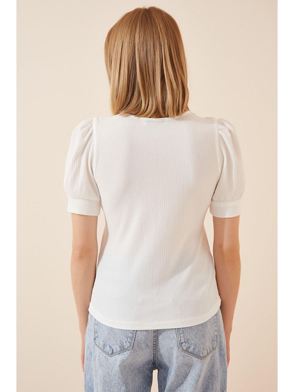 Kadın Beyaz Kare Yaka Örme Bluz HZL22W-BD104091-2