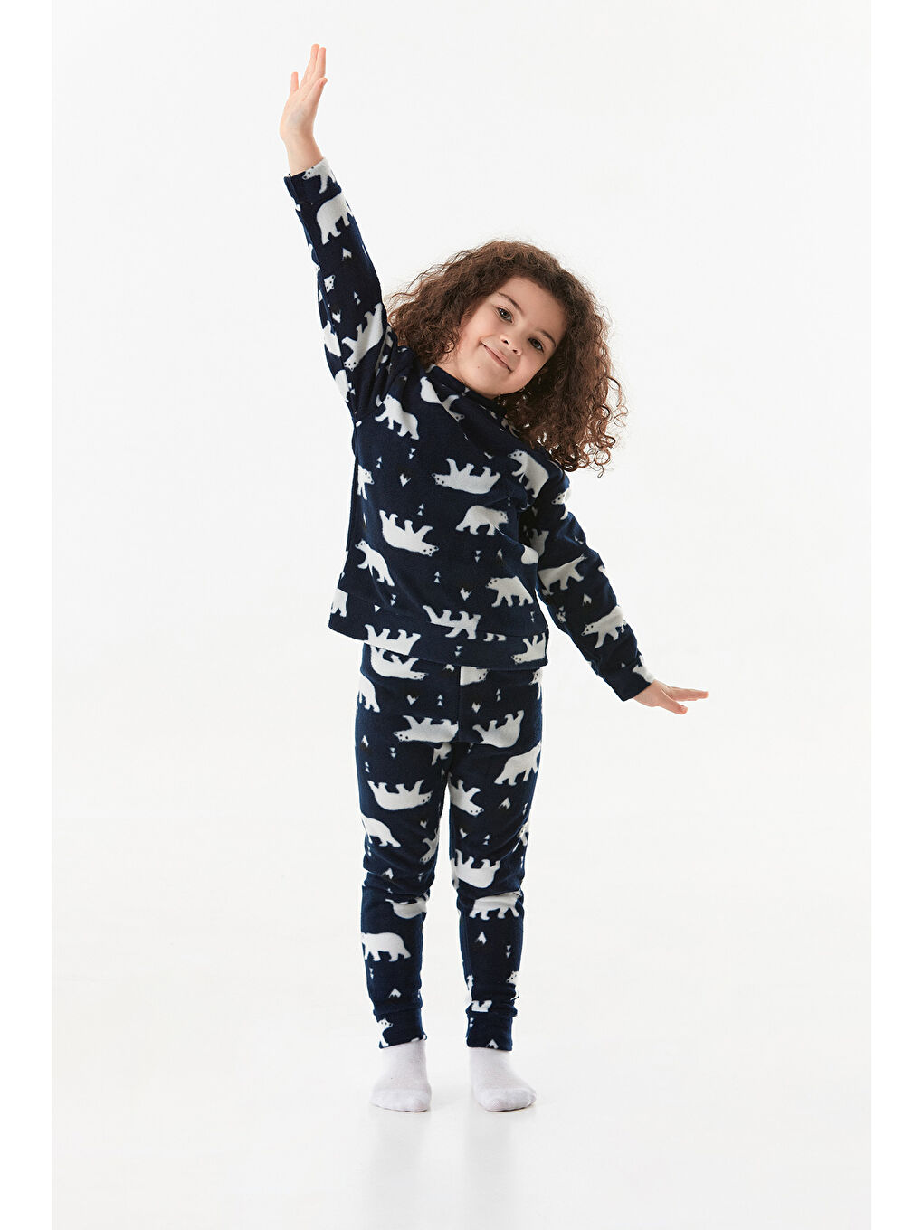 Mavi Ayıcık Desenli Polar Unisex Çocuk Pijama Takımı-1