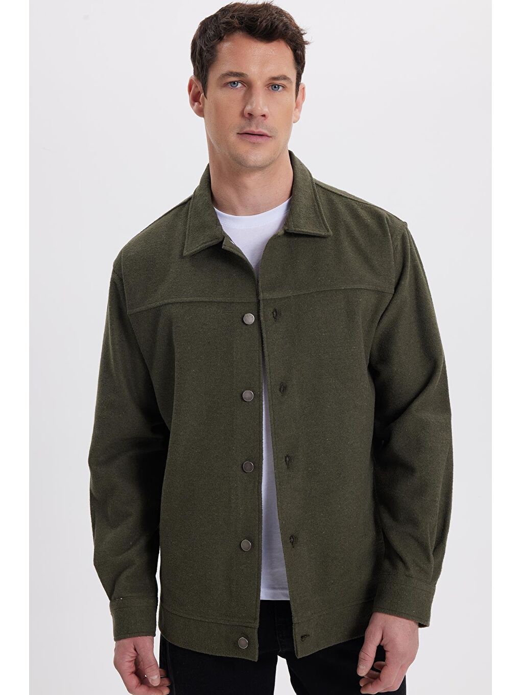 Erkek Relax Fit Rahat Kesim Yandan Flota Cep Oduncu Haki Kaşe Ceket Gömlek