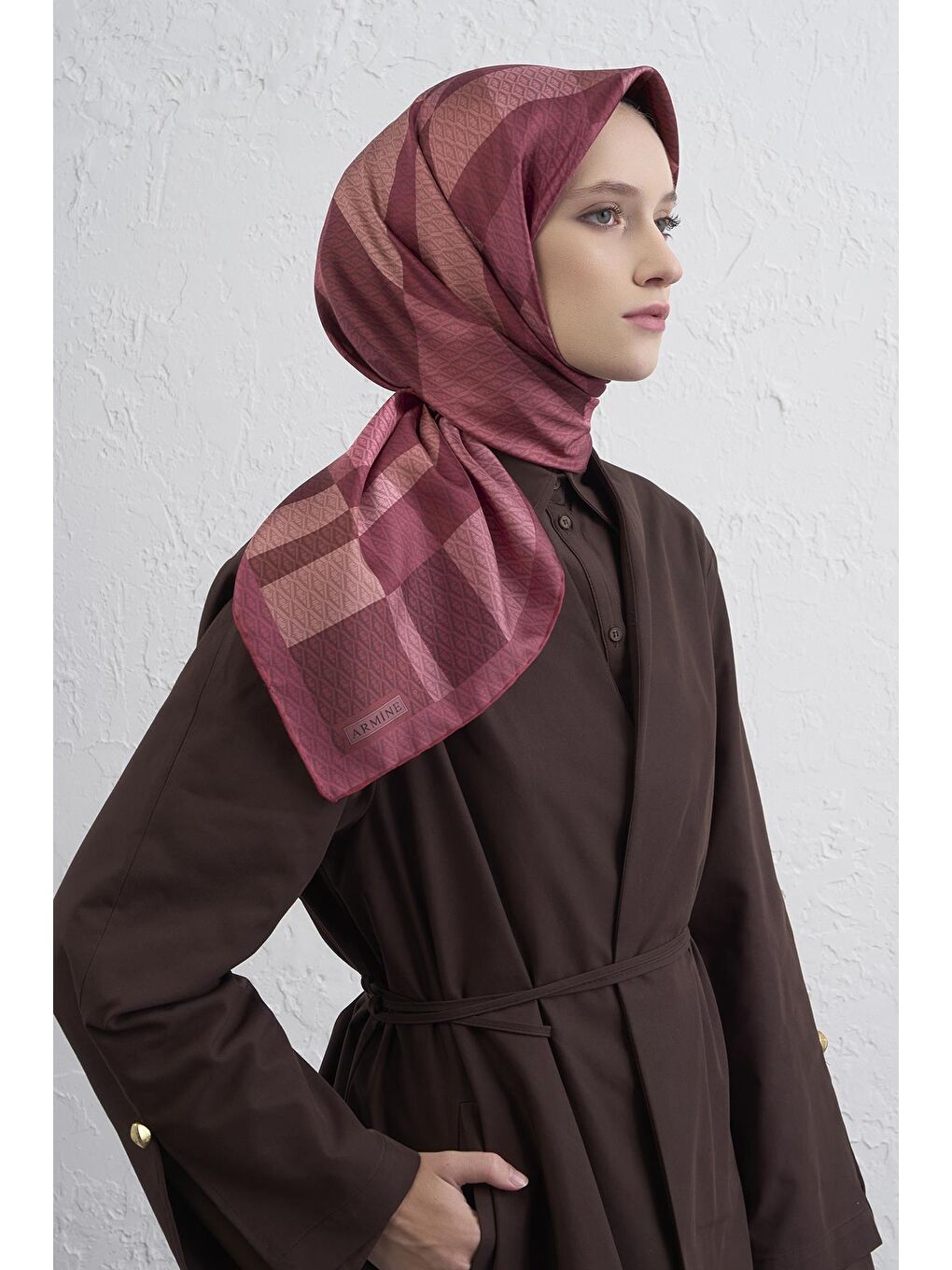 Pembe Monogram Desenli Saf İpek Twill Eşarp 9429D 07-1