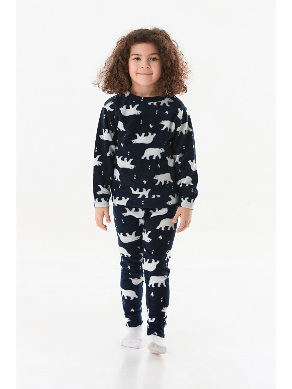 Mavi Ayıcık Desenli Polar Unisex Çocuk Pijama Takımı-2
