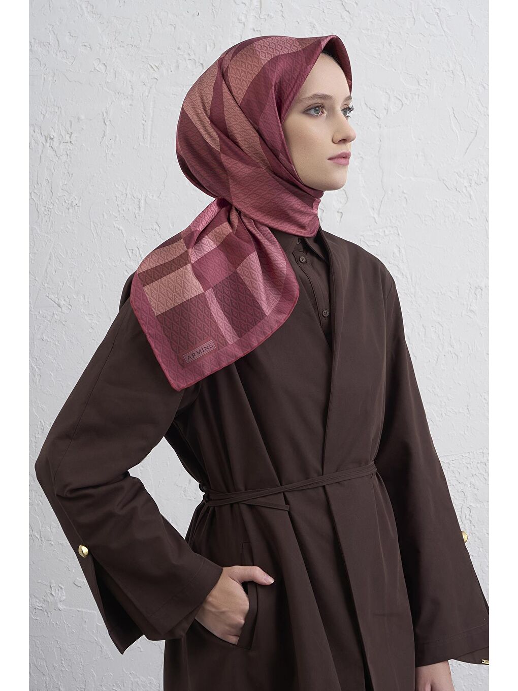 Pembe Monogram Desenli Saf İpek Twill Eşarp 9429D 07-2