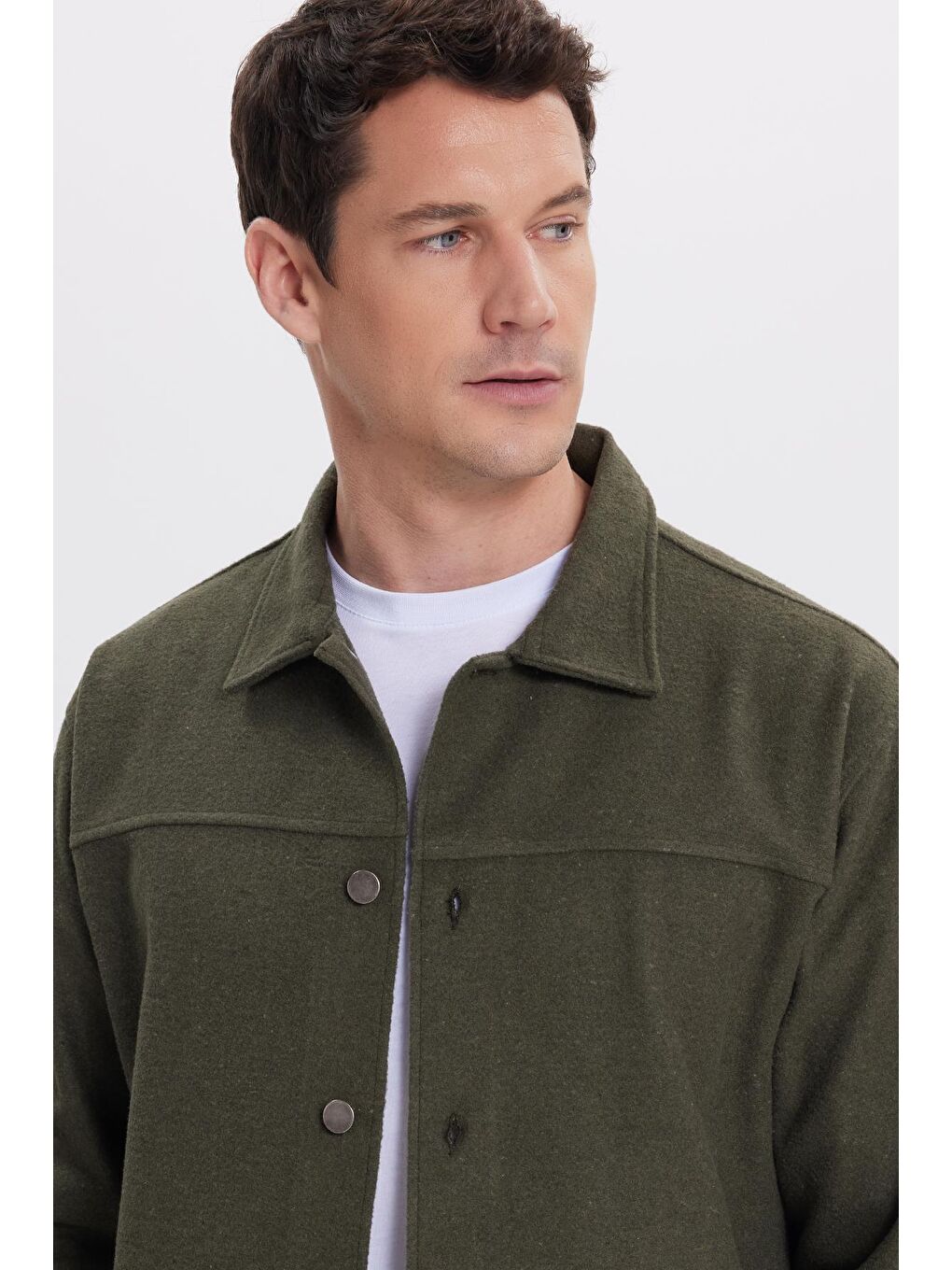 Erkek Relax Fit Rahat Kesim Yandan Flota Cep Oduncu Haki Kaşe Ceket Gömlek-1