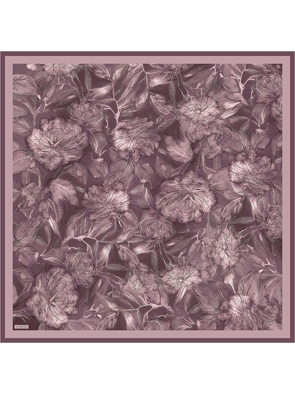 Pembe Çiçek Desenli Saf İpek Twill Eşarp 9409D 05-3