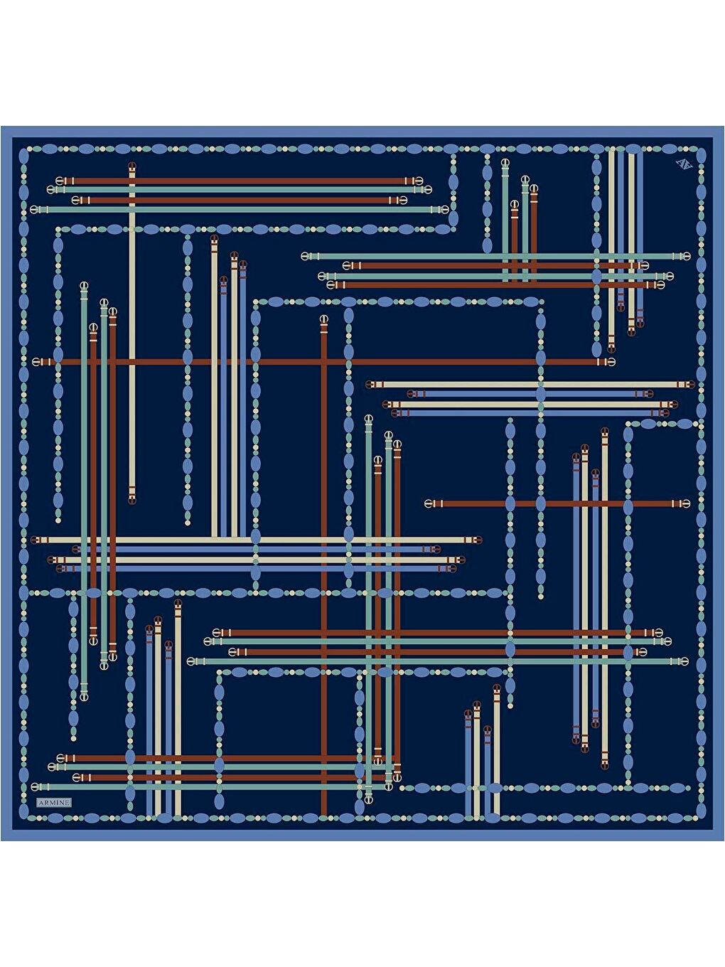 Karışık Obje Desenli Saf İpek Twill Eşarp 9407D 51-3