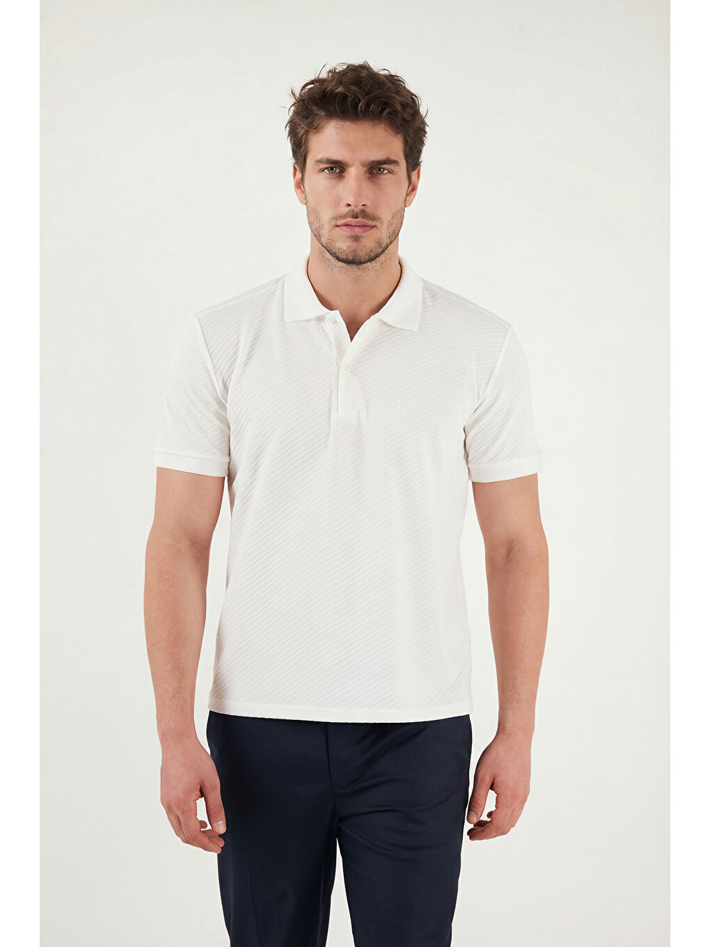 Ekru Pamuklu Kısa Kollu Düğmeli Polo T Shirt 5904049-1