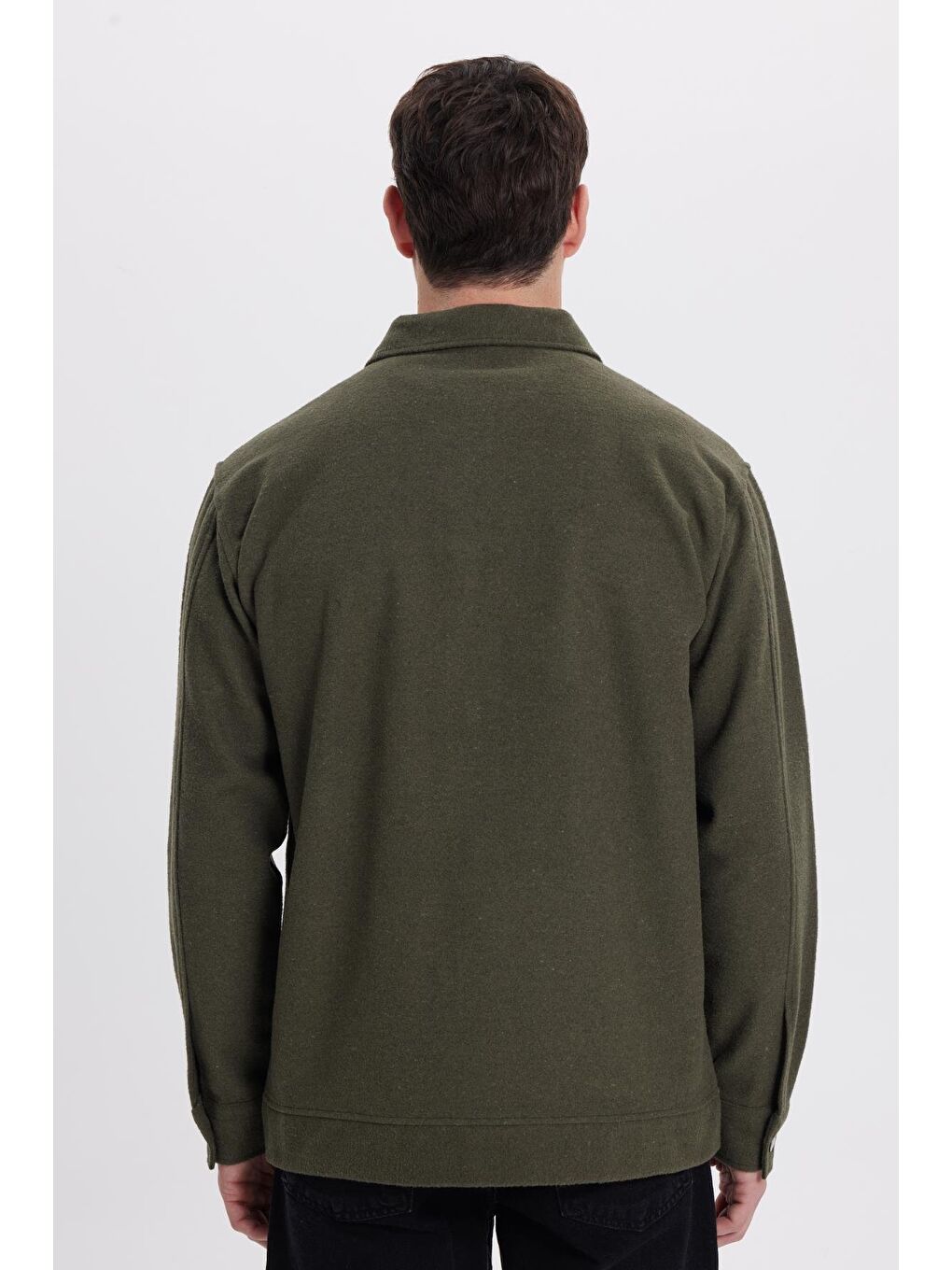 Erkek Relax Fit Rahat Kesim Yandan Flota Cep Oduncu Haki Kaşe Ceket Gömlek-7