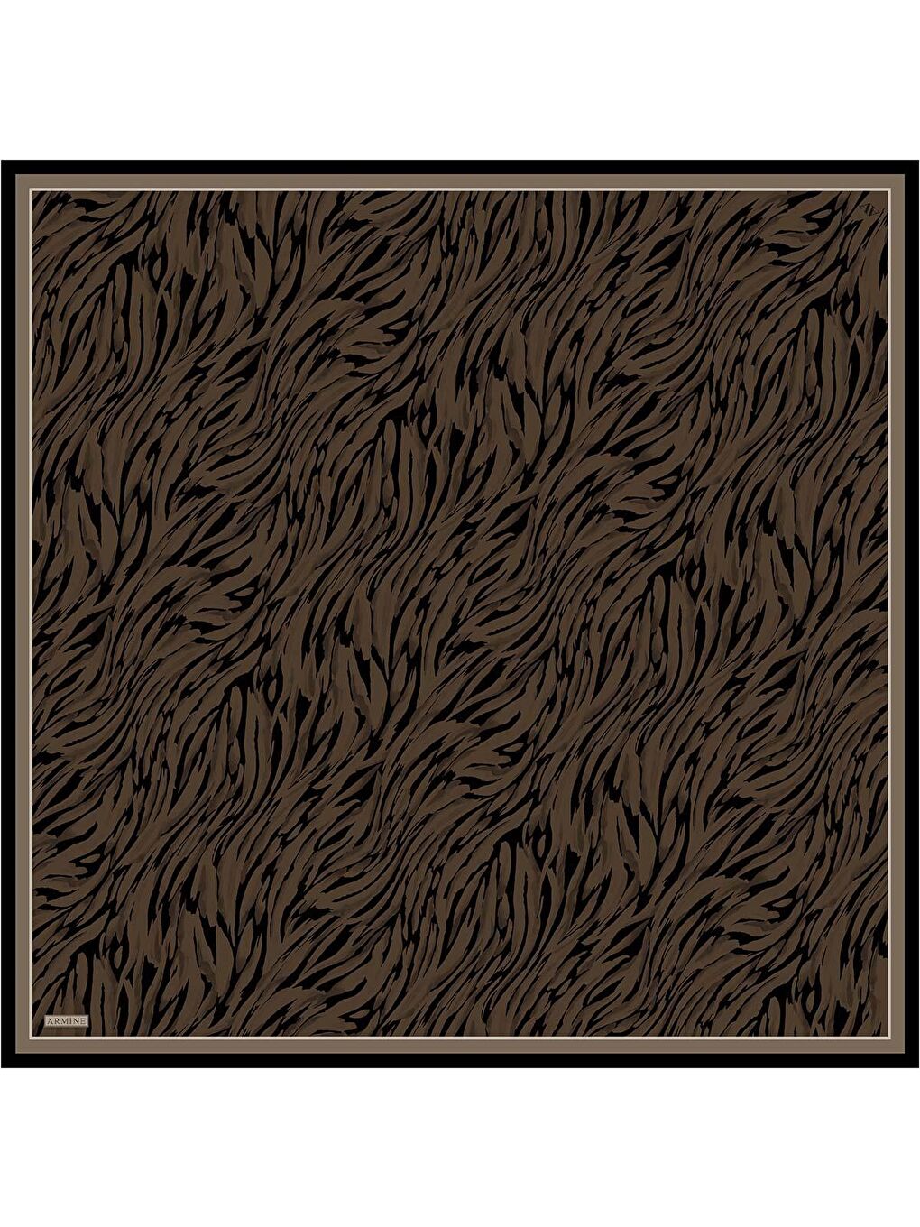 Kahverengi Klasik Desenli Saf İpek Twill Eşarp 9435D 37-3