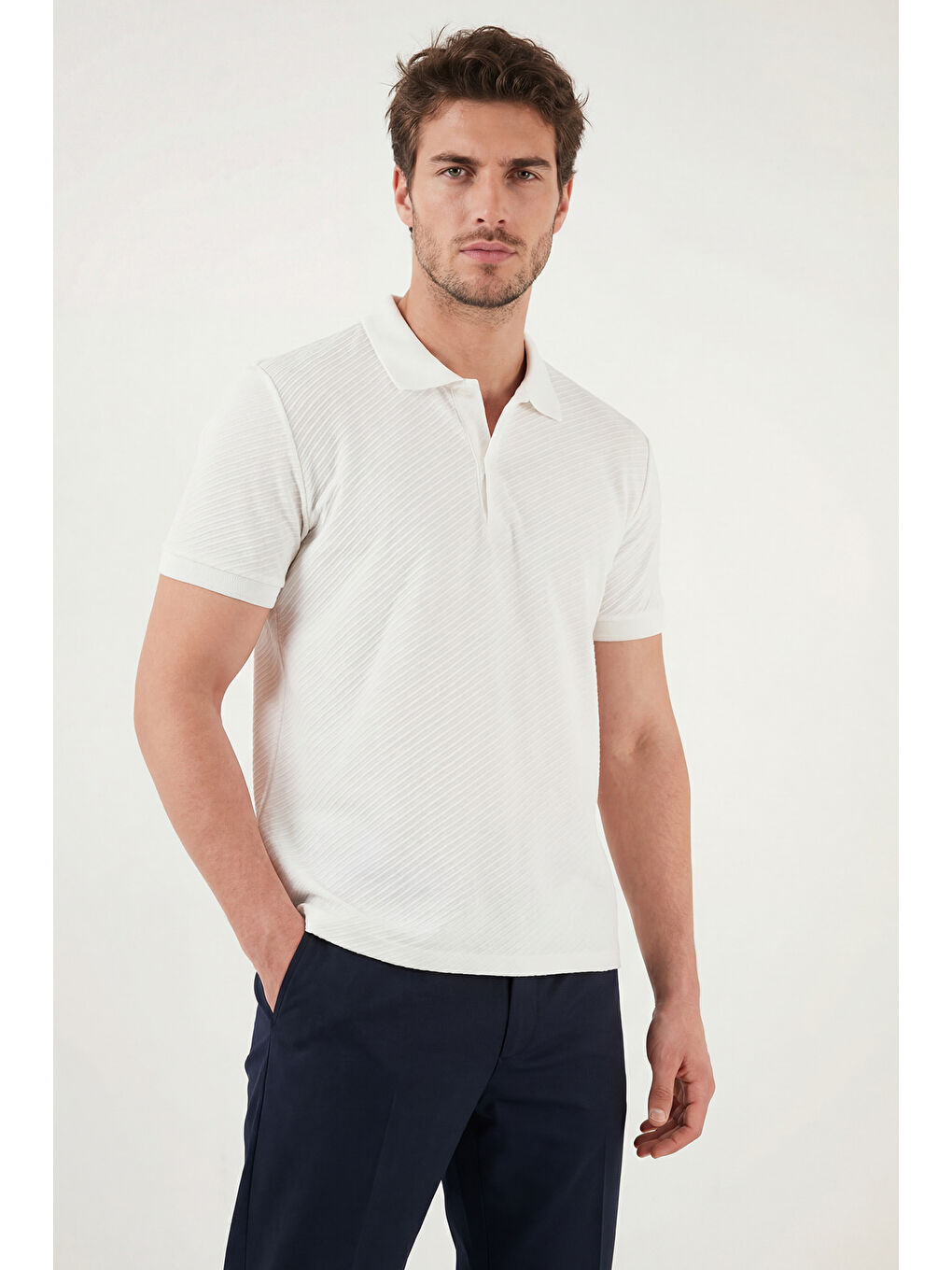 Ekru Pamuklu Kısa Kollu Düğmeli Polo T Shirt 5904049-3