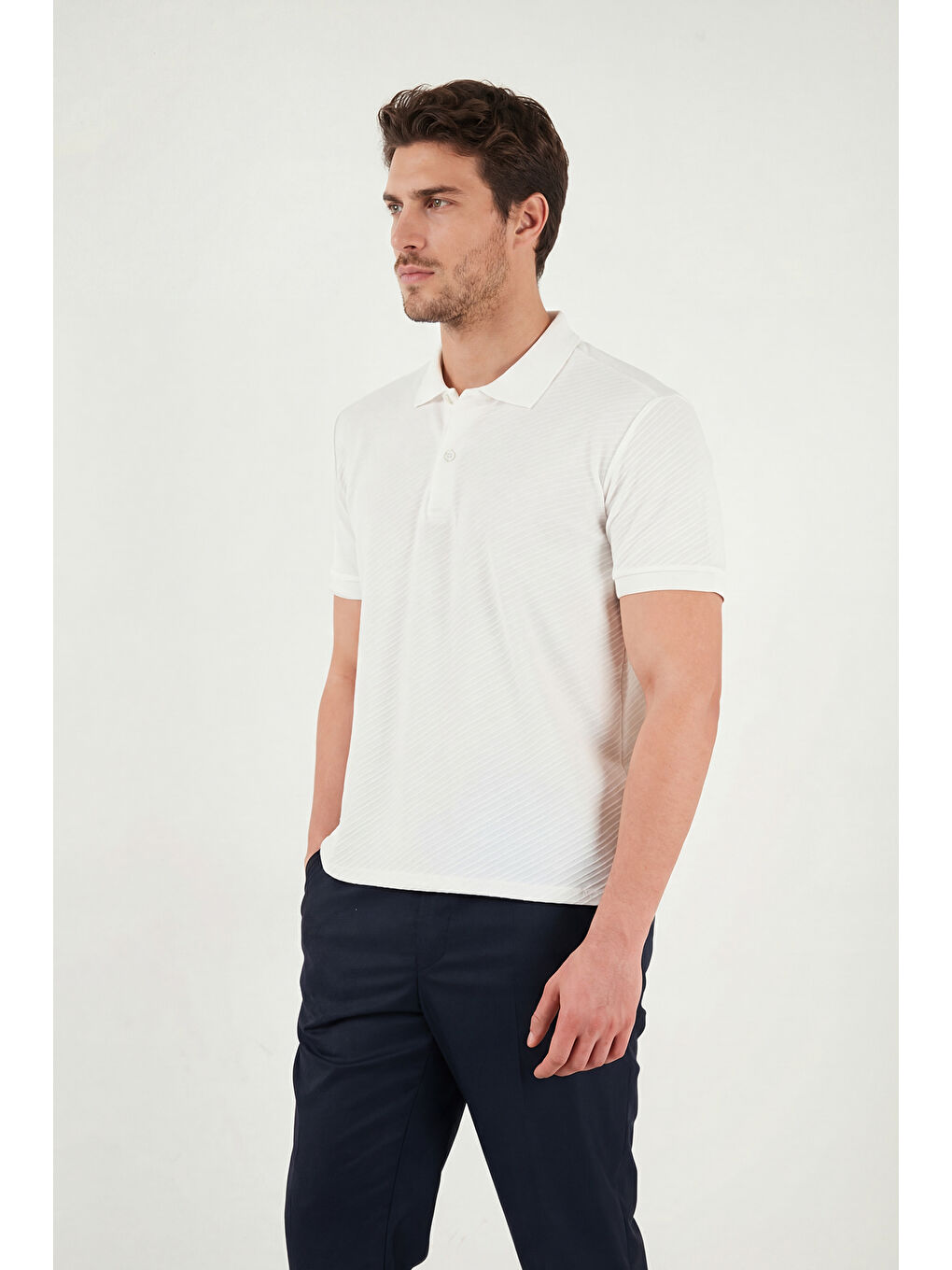 Ekru Pamuklu Kısa Kollu Düğmeli Polo T Shirt 5904049-4