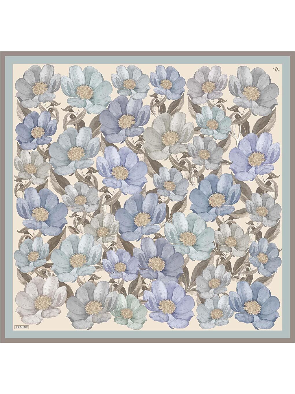 Karışık Çiçek Desenli Saf İpek Twill Eşarp 9403D 35-3