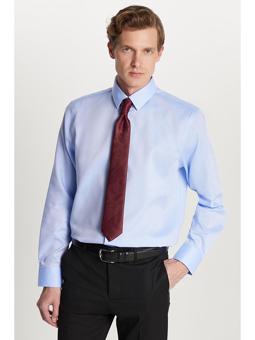 Slim Fit Mavi Non-Iron %100 Pamuk Doğa Dostu Ekoteks Belgeli Ütü Gerektirmez Gömlek-3