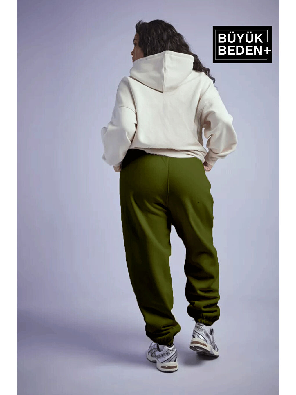 Haki Kadın Büyük Beden Paça Lastikli Brooklyn Baskılı İnce Eşofman Altı SPR25EAK53-2