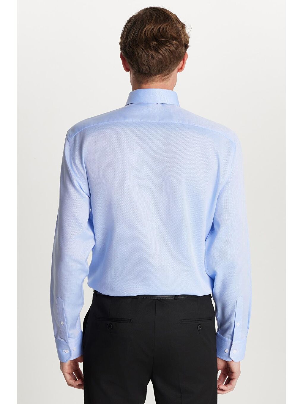 Slim Fit Mavi Non-Iron %100 Pamuk Doğa Dostu Ekoteks Belgeli Ütü Gerektirmez Gömlek-4