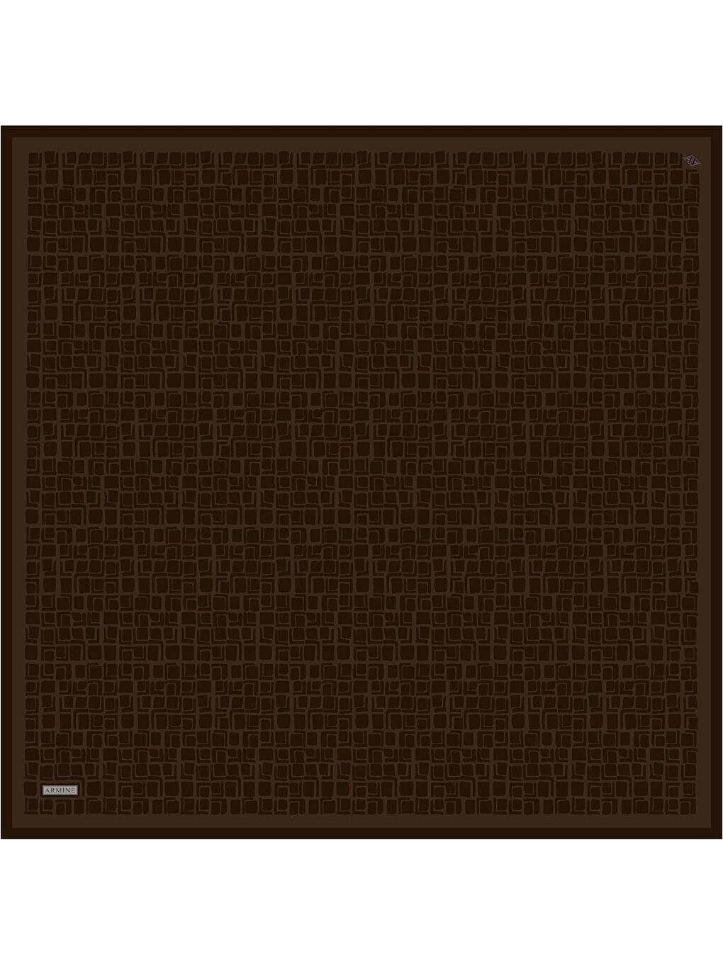 Kahverengi Geometrik Desenli Saf İpek Twill Eşarp 9438D 51-3