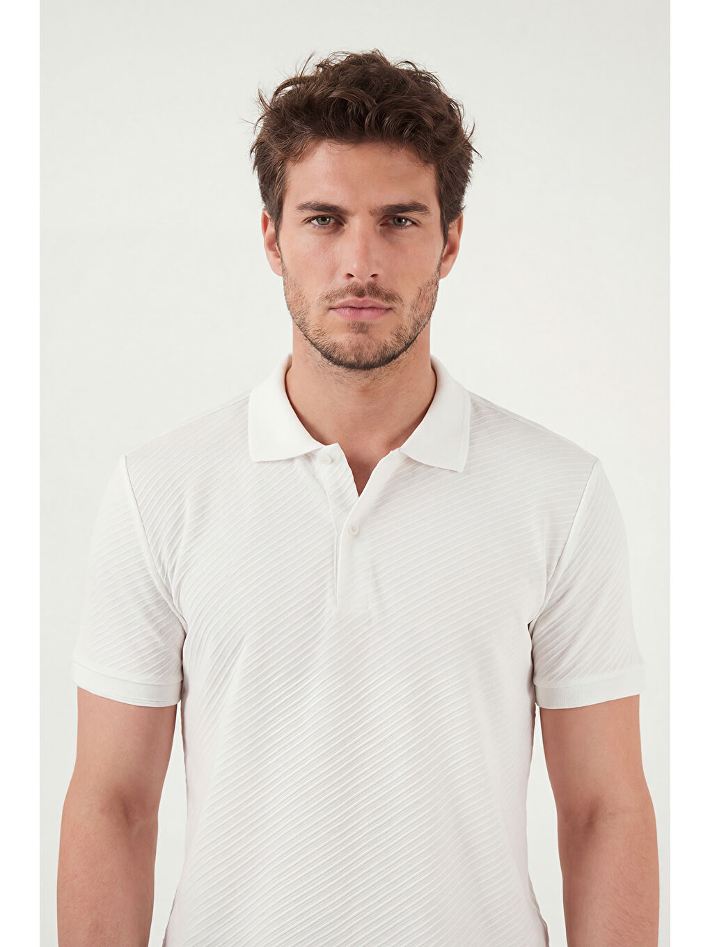 Ekru Pamuklu Kısa Kollu Düğmeli Polo T Shirt 5904049-5