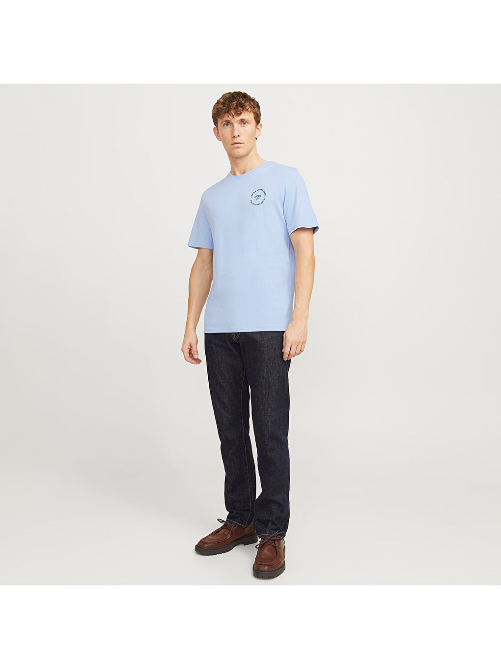 Simon Crew Neck Erkek Mavi Yuvarlak Yaka Tişört-2