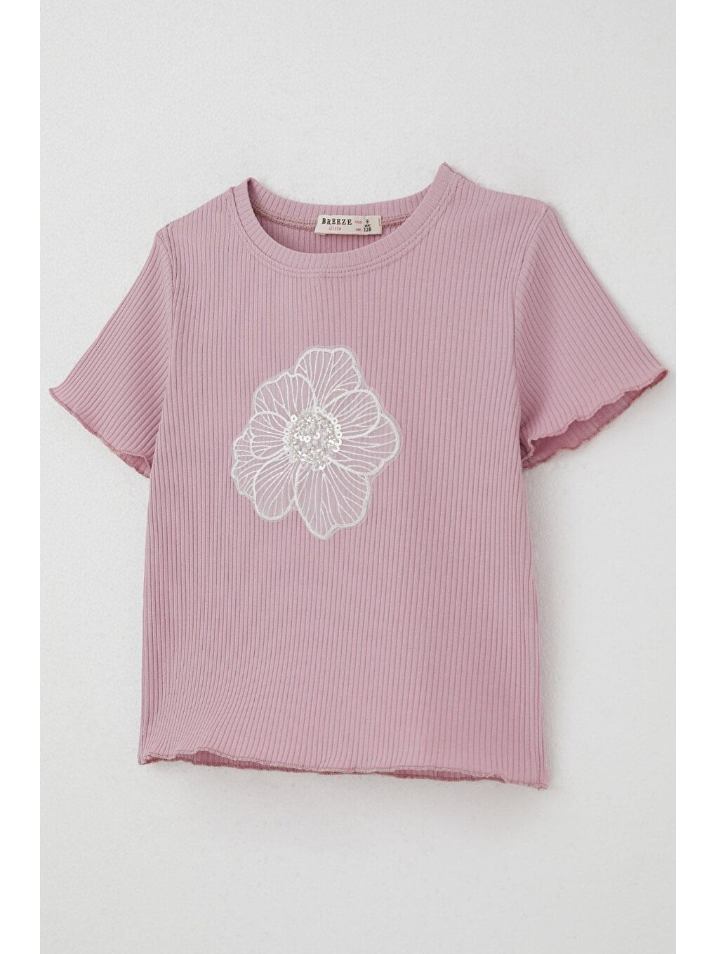 Kız Çocuk Tişört Tül Çiçek Armalı Boncuk Aksesuarlı Kemer Boy Lila (8-14 Yaş)-2