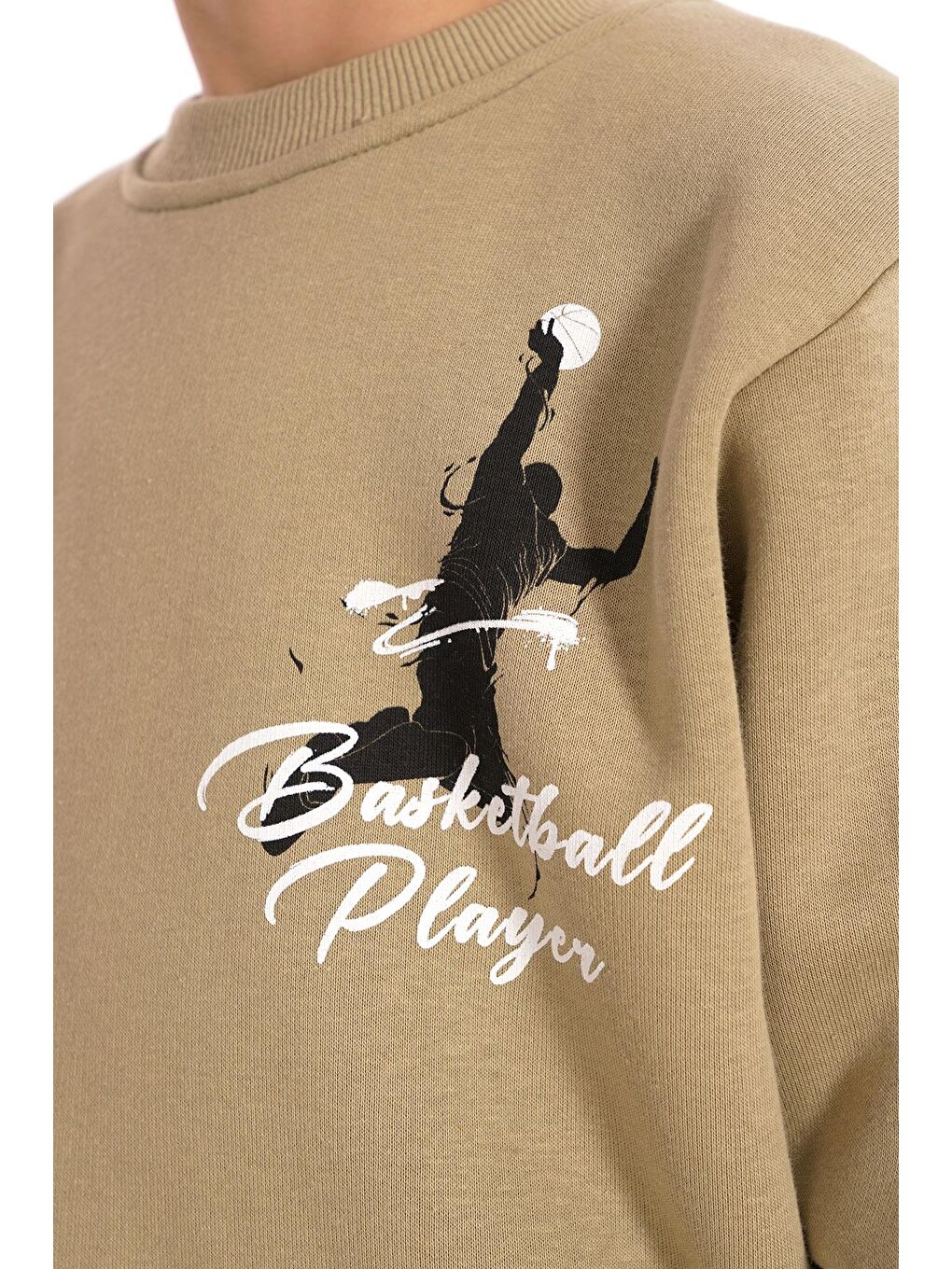 Bisiklet Yaka Şardonlu Basketball Baskılı Yeşil Renk Erkek Çocuk Sweat-2