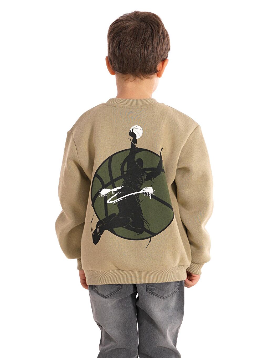 Bisiklet Yaka Şardonlu Basketball Baskılı Yeşil Renk Erkek Çocuk Sweat-3
