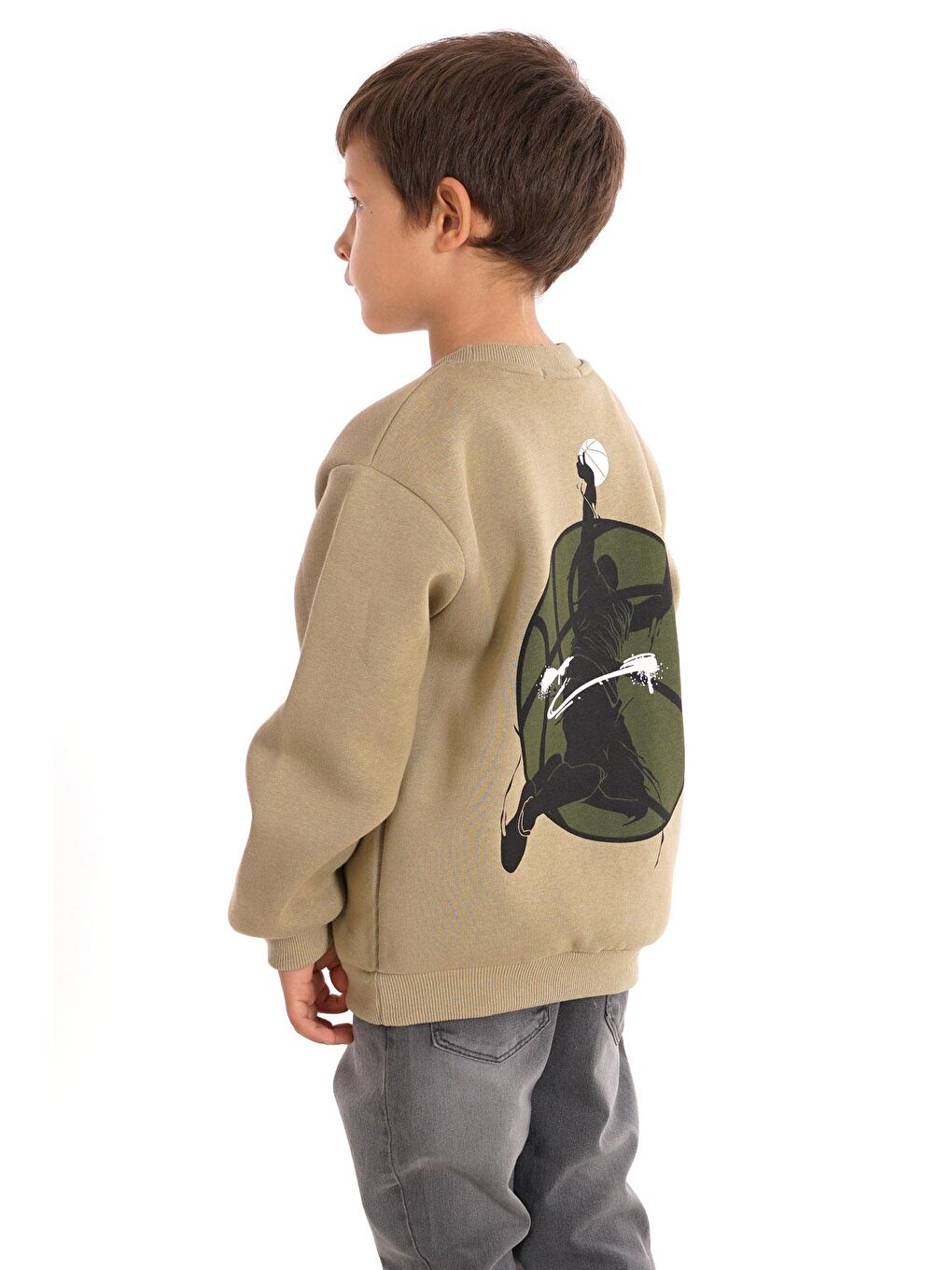 Bisiklet Yaka Şardonlu Basketball Baskılı Yeşil Renk Erkek Çocuk Sweat-4