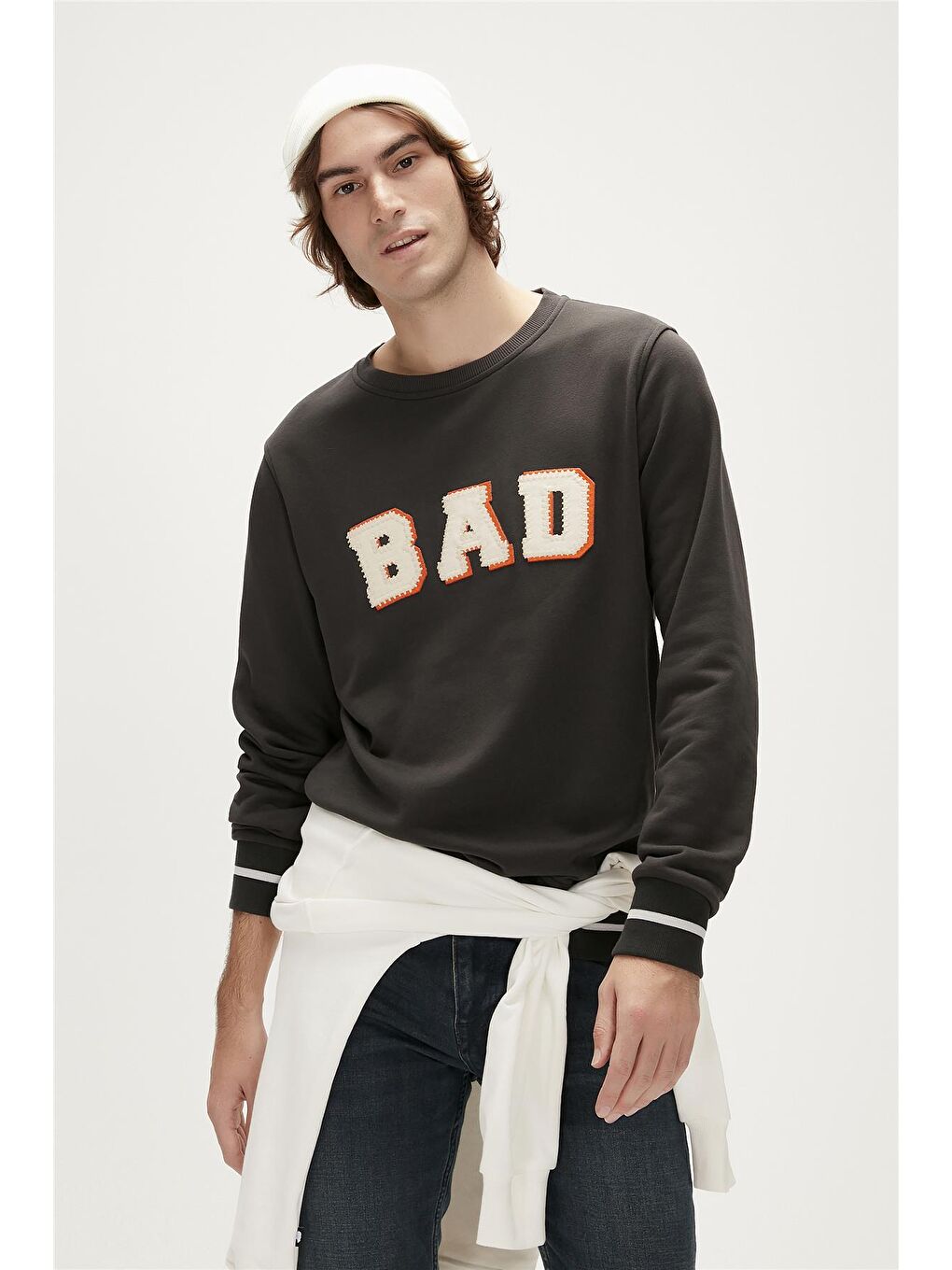 Bad Bear Antrasit Felt Crewneck Antrasit Erkek Sweatshirt