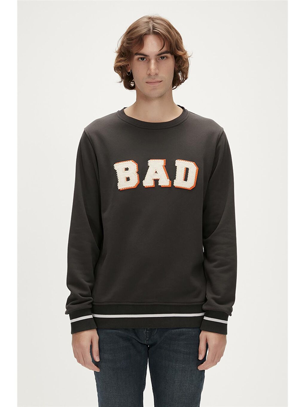 Bad Bear Antrasit Felt Crewneck Antrasit Erkek Sweatshirt - 1